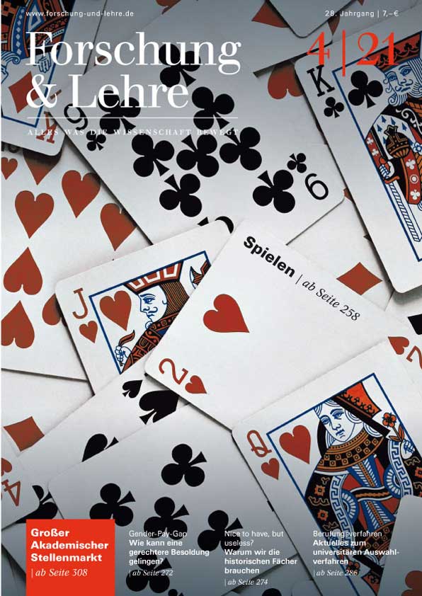 Titelbild der April-Ausgabe von Forschung & Lehre, ein Kartendeck
