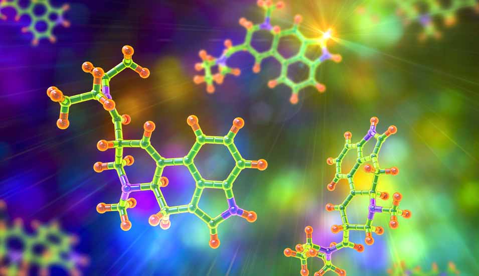 Buntes Molekülmodell von LSD